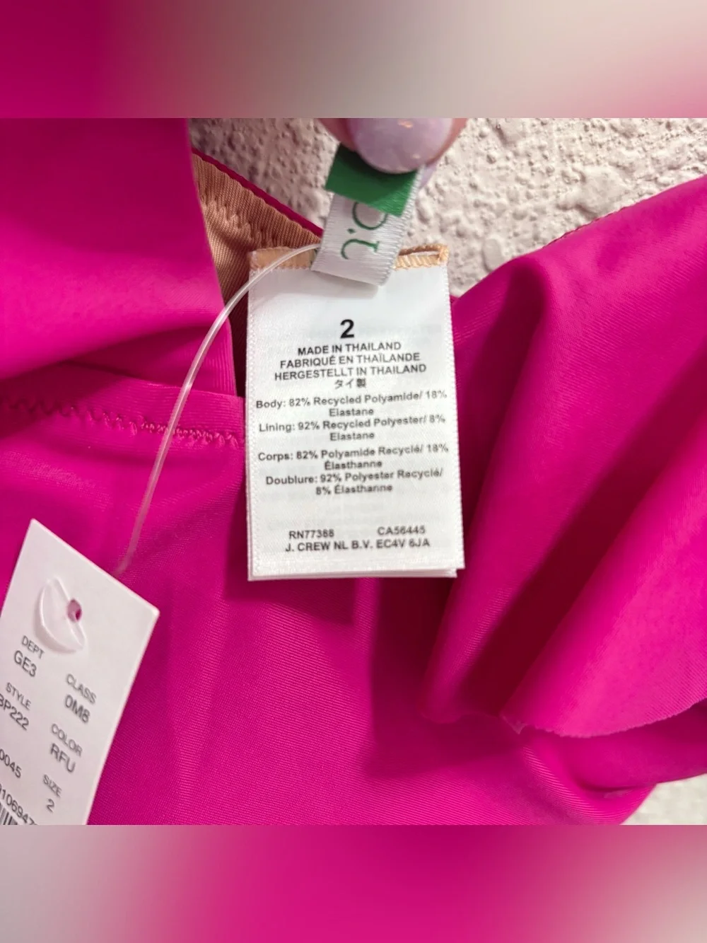 J Crew Womens Ruched Ruffle One Piece Swimsuit in Fuchsia Pink Size 2 NWT